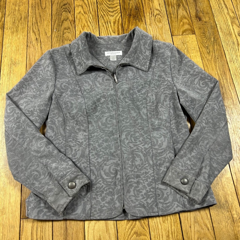 Christopher & Banks‎ Petite Grey Floral Textured Zip Up Jacket Women's P/M